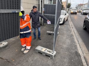 BATI-IDF mise en place de la clôture de chantier amovible le long de l'immeuble — reprise en sous-œuvre, Argenteuil (95)