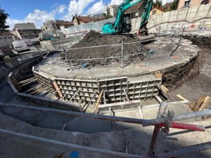 BATI-IDF coffrage circulaire des murettes-guides et terrassement — ouvrage 6702, Ligne 15 Est, Bobigny (93).